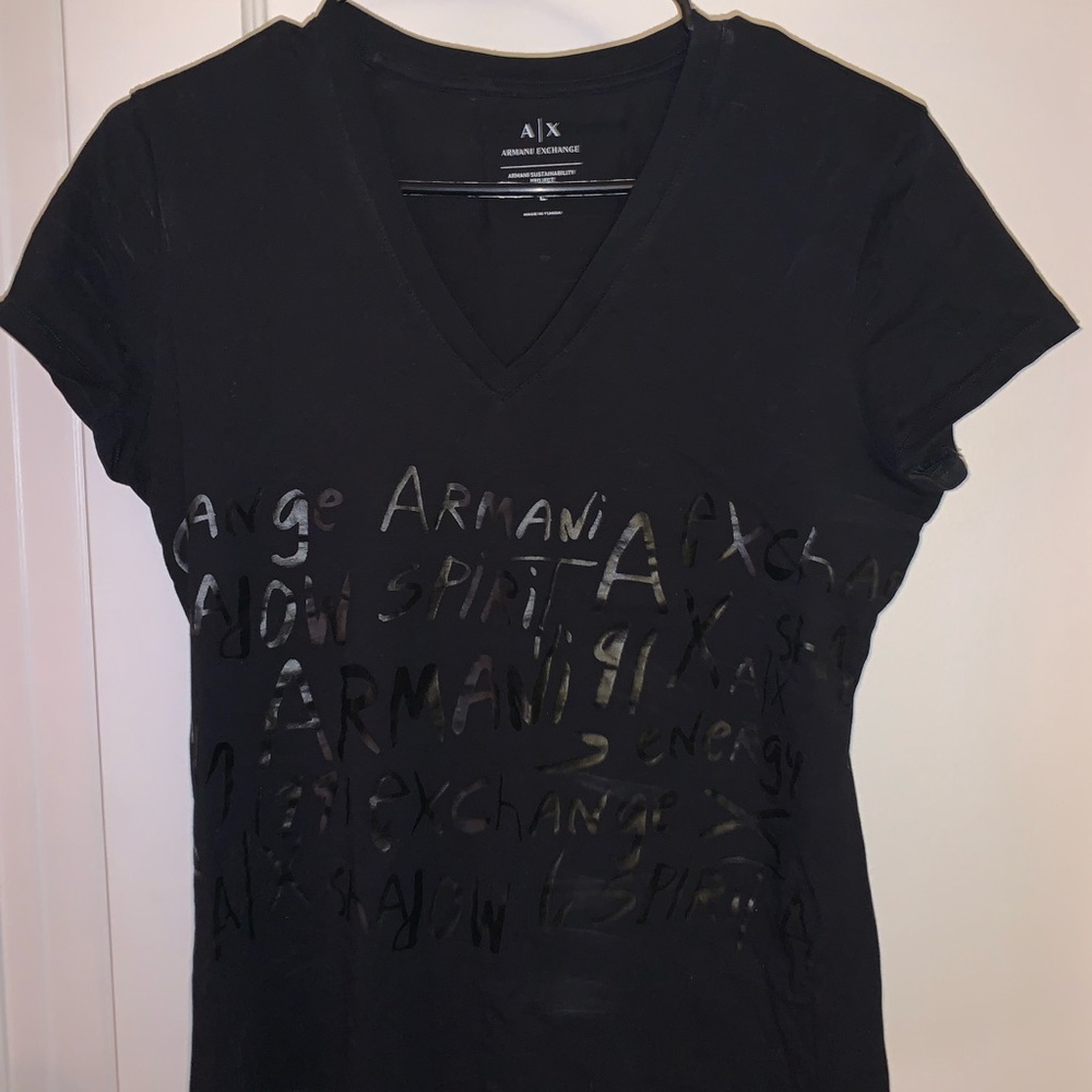 Armani Exchange Black Graphic Fitted Short Sleeve Tee